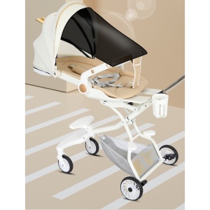 Carucior Sport Flippy 3in1, 6-36 Luni, Reversibil, Pliabil, Tavita pentru Masa, Pozitie de Somn, Centura de Siguranta, Roti 360, Suport Pahar, Copertina pentru Soare, 32x63x95cm, Alb, Model Ursulet - Img 5