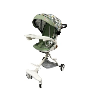 Carucior Sport Flippy 3in1, 6-36 Luni, Reversibil, Pliabil, Tavita pentru Masa, Pozitie de Somn, Centura de Siguranta, Roti 360, Suport Pahar, Copertina pentru Soare, 32x63x95cm, Verde Model Frunze - Img 1