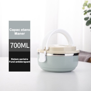 Caserola pentru alimente Flippy, lunch box, 700 ml, otel inoxidabil, maner, valva aerisire, inchidere etansa, 15 x 8.5 cm, albastru - Img 4
