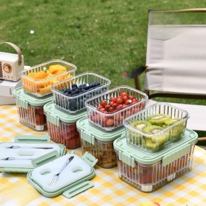 Caserola portabila pentru mancare fresh Flippy, 1500 ml, 2 furculite,10 x 13.5 x 20 cm, 2 capace detasabile pentru congelator, etans, spatiu pentru tacamuri, maner, material plastic, rezistent la temperaturi ridicate, transparent - Img 2