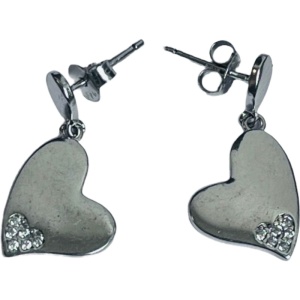 Cercei din Argint 925 Jolie Silver, Model Inimi cu Zirconii, 29 x 13 mm, 2.8 g - Img 1