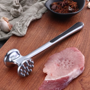Ciocan pentru snitele si carne Flippy, din aliaj de zinc, maner antialunecare, doua capete, 22 cm, argintiu - Img 7