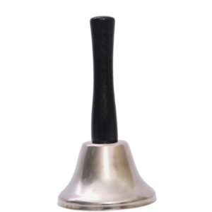 Clopotel de mana, argintiu, metalic, maner de lemn, lungime 12 cm, diametru 6.5 cm, Flippy - Img 1