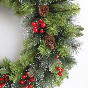 Coronita pentru Craciun Flippy, 60 cm, din brad artificial, decorata cu conuri si merisoare, Verde - Img 2