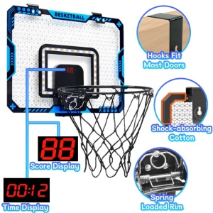 Cos de Baschet pentru Copii, Flippy, cu Tablou de Bord Electronic, Minge, Pompa, 2 Moduri, Interior/Exterior, Inel Metalic si Rabatabil cu Arc, Luminos, 41x31x5 cm, Multicolor - Img 7