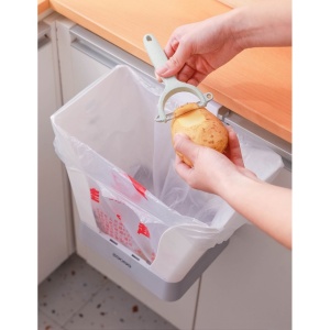 Cos de Gunoi Extensibil, Flippy, din Plastic, Reglabil, Pliabil, Versatil, pentru Bucatarie, Baie sau Birou, Cos Universal, 21x25x17 cm, Alb Gri - Img 2