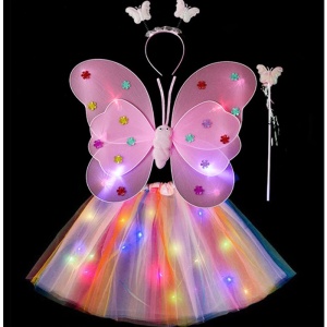 Costum Fluturas cu Aripi Modelabile Luminoase pentru Copii, Flippy, Fusta din Tul cu Lumini, Bagheta si Bentita, 4 piese, Pentru Halloween, Roleplay, Craciun, Carnaval, Paste, Ziua Copilului, Bumbac/Poliester, Marime universala, Curcubeu - Img 2