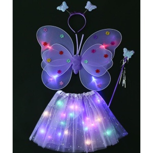 Costum Fluturas cu Aripi Modelabile Luminoase pentru Copii, Flippy, Fusta din Tul cu Lumini, Bagheta si Bentita, 4 piese, Pentru Halloween, Roleplay, Craciun, Carnaval, Paste, Ziua Copilului, Bumbac/Poliester, Marime universala, Mov - Img 4