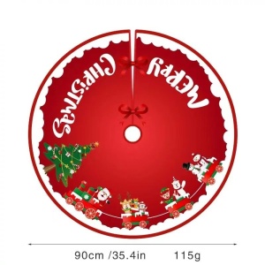 Covoras pentru Bradul de Craciun, Flippy, din Tesatura Pufoasa, cu Fundite de Prindere, Model Sania lui Mos Craciun, Rosu, Diametru 90 cm - Img 8