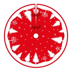 Covoras pentru Bradul de Craciun, Flippy, din Tesatura Pufoasa, cu Fundite de Prindere, Model Brazi, Rosu/Alb, Diametru 90 cm - Img 1