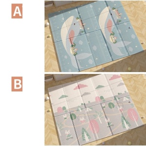 Covoras pentru Copii, Flippy, cu 2 Fete, Model Balene/Iepurasi, din XPE+PE, Impermeabil, Antiderapant, Protectie Termica, +3 Luni, Pliabil, 150 x 200 x 1.5 cm, Multicolor - Img 2