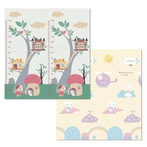 Covoras pentru Copii, Flippy, cu 2 Fete, Model Casute in Copaci/Iepurasi, din XPE+PE, Impermeabil, Antiderapant, Protectie Termica, +3 Luni, Pliabil, 180 x 200 x 1.5 cm, Multicolor - Img 1
