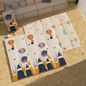 Covoras pentru Copii, Flippy, cu 2 Fete, Model Padure/Elefanti, din XPE+PE, Impermeabil, Antiderapant, Protectie Termica, +3 Luni, Pliabil, 150 x 200 x 1.5 cm, Multicolor - Img 6