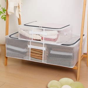 Cutie de Depozitare pentru Pantofi, Flippy, 40x30x21 cm, din Plasa PVC Impermeabila si Cadru de Otel, Pliabila, Fermoar Bidirectional, Transparenta - Img 17
