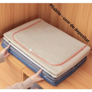 Cutie de Depozitare Pliabila, Flippy, 100 L, din Bumbac si In, 60x42x40 cm, Fereastra Frontala, 2 Usi de Acces cu Fermoar Bidirectional, Cadru Metalic, Suport Baza Stabil din Plastic, Roz Pudrat - Img 6