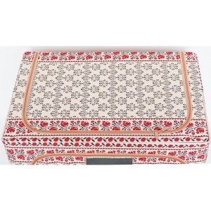 Cutie de Depozitare Pliabila, Flippy,100 L din Bumbac si In, 60X42X40 cm, Fereastra Frontala, 2 Usi de Acces cu Fermoar Bidirectional, Cadru Metalic, Suport Baza Stabil din Plastic, Motiv Traditional Model 3 - Img 3