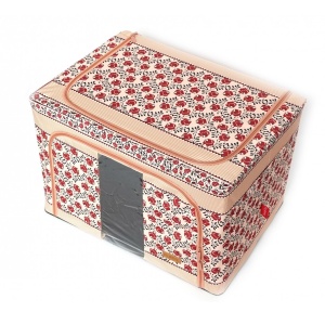 Cutie de Depozitare Pliabila, Flippy, 66 L din Bumbac si In, 52 x 42 x 39 cm, Fereastra Frontala, 2 Usi de Acces cu Fermoar Bidirectional, Cadru Metalic, Suport Baza Stabil din Plastic, Motiv Traditional Model 7 - Img 5