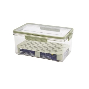 Cutie de Depozitare Portabila, Flippy, cu Separator pentru Gheata si Scurgere, Mentine Rece, Caserola Pranz, 25x16.5x11.5 cm, Verde/Transparent - Img 3