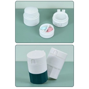 Cutie Pastile Multifunctionala, Flippy, 4 in 1, Pahar Apa, Taiere, Sfaramare, Depozitare, Compact, ABS cu Lama din Inox, Alb/Verde, 8.7x6.2x4.1 cm - Img 4