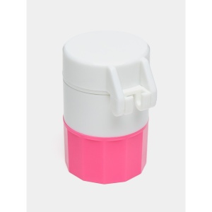 Cutie Pastile Multifunctionala, Flippy, 4 in 1, Pahar Apa, Taiere, Sfaramare, Depozitare, Compact, ABS cu Lama din Inox, Alb/Roz, 8.7x6.2x4.1 cm - Img 2