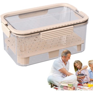 Cutie pentru Depozitare Alimente, Flippy, de Uz Casnic, 2 Compartimente, Zona pentru Gheata, Mentinere Fresh, cu Maner, Material PET, 23x15x10.8 cm, Bej - Img 8