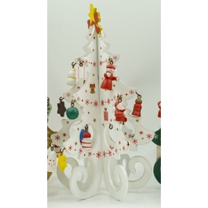 Decoratiune Craciun, Brad, Alb, 6 cavitati cu ornamente, 12 cm x 20 cm, Lemn, Flippy - Img 4