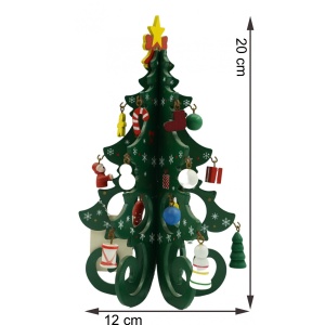 Decoratiune Craciun, Brad, Verde, 6 cavitati cu ornamente, 12 cm x 20 cm, Lemn, Flippy - Img 6