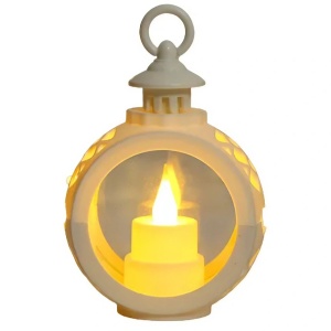 Decoratiune Craciun tip Felinare cu baterii, 13.5 x 9 cm,Lumanare cu lumina alb cald fara geam,baterii incluse,Alb - Img 1