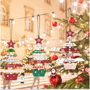 Decoratiune de Craciun din Lemn, Flippy, cu Snur pentru Agatare in Brad, Model Brad de Craciun si Om de Zapada, Scris We Wish You A Merry Christmas, 17x12.8x0.4 cm, Multicolor - Img 2