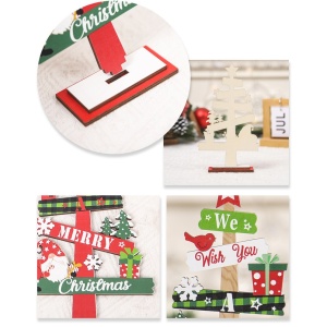 Decoratiune de Craciun din Lemn, Flippy, pentru Masa, Scris We Wish You A Merry Christmas, Model Bradut, 21.5x12.2x4 cm, Multicolor - Img 4