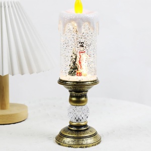 Decoratiune Luminoasa, Flippy, Lampa de Craciun, cu Lumina LED, Ornament Model Sfesnic cu Lumanare Om de Zapada, 26x8.5x8.5 cm, Auriu - Img 2