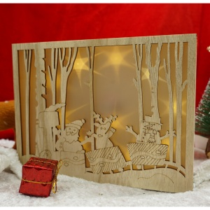 Decoratiune luminoasa, Flippy, Peisaj de iarna - Mos Craciun, maro, lungime: 21 cm, latime: 5 cm, inaltime: 16 cm, lemn, interior/exterior - Img 4