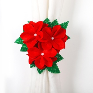 Decoratiune pentru perdea/draperie cu tematica de Craciun Flippy, model floare Craciunita, material texit si poliester, 31 cm, cu snur, rosu - Img 3
