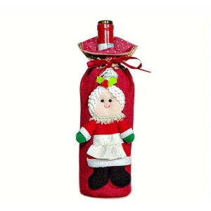 Decoratiune pentru Sticla de Vin, Flippy, Tema Craciun, Model Doamna Craciun, 14 x 29 cm, Rosu - Img 1