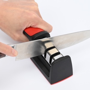 Dispozitiv pentru ascutit cutite Flippy, cu 3 pozitii, rosu/negru, material inox si ABS, 21.5x5x6 cm - Img 3