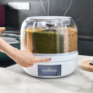 Dozator de cereale Flippy, rotativ 360, 6 compartimente, capacitate 3 L, rezistent la umezeala, inchidere etansa, alb - Img 4