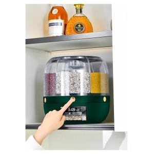 Dozator de cereale Flippy, rotativ 360, 6 compartimente, capacitate 3 L, rezistent la umezeala, inchidere etansa, verde inchis - Img 8