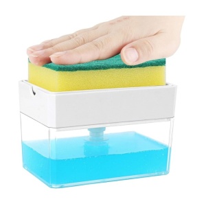 Dozator Flippy, Dispenser 2 in 1 pentru Detergent Lichid de Vase sau pentru Obiecte Sanitare cu Suport pentru Burete de Bucatarie ,14 x 10.5 x 10 cm, capacitate 380 ml, alb - Img 6