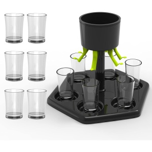 Dozator Hexagonal cu Suport pentru Shoturi, Flippy, 6 Pahare, Set Complet cu Ambalaj si Cutie, Dispenser, Divizor, Joc de Baut, Negru - Img 9