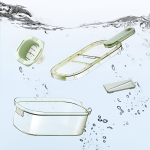 Feliator Multifunctional, Flippy, 6 in 1, pentru Fructe si Legume, 9 Piese, Maner, Lame de Inox, Recipient Stocare, Protectie Mana, ABS, 35x12x9.4 cm, Verde - Img 9