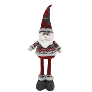 Figurina Decorativa, Pentru Craciun, Flippy, Mos Craciun, Picioare Telescopice, Inaltime Reglabila 44-54cm, Bluza cu Fulgi, Rosu/Gri - Img 5