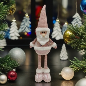 Figurina Decorativa, Pentru Craciun, Flippy, Mos Craciun, Picioare Telescopice, Inaltime Reglabila 44-54cm, Bluza cu Paiete, Roz - Img 1