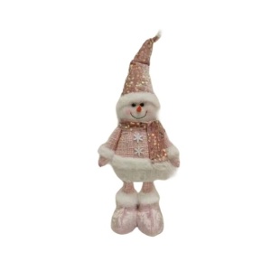 Figurina Decorativa, Pentru Craciun, Flippy, Om de Zapada, Picioare Telescopice, Inaltime Reglabila 44-54cm, Caciula cu Paiete, Roz - Img 5