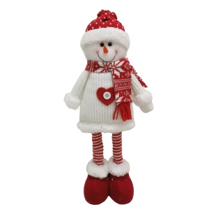 Figurina Decorativa, Pentru Craciun, Flippy, Om de Zapada, Picioare Telescopice, Inaltime Reglabila 44-54cm, Caciula cu Inimioare, Alb/Rosu - Img 5