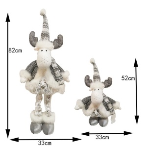 Figurina Decorativa, Pentru Craciun, Flippy, Ren, Picioare Telescopice, Inaltime Reglabila 52- 82 cm, Pantaloni Luciosi, Alb/Argintiu - Img 2
