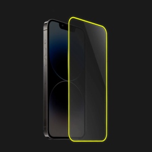 Folie de Sticla Securizata pentru Apple iPhone 15 Pro Max, Flippy, Luminous, Margine Fosforescenta Neon din Silicon, Mat, Anti-Amprenta, Protectie Completa, 9H, Galben - Img 4