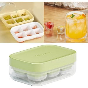 Forma pentru gheata cu presa Flippy, din silicon alimentar, 6 cuburi, caserola pentru depozitare, usor de folosit si curatat, 10.5 x 7.5 x 4.1 cm, verde - Img 7