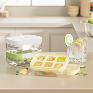 Forma pentru gheata cu presa Flippy, din silicon alimentar, 6 cuburi, caserola pentru depozitare, usor de folosit si curatat, 10.5 x 7.5 x 4.1 cm, galben - Img 9