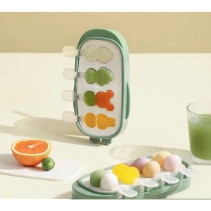 Forma pentru inghetata Flippy, 4 compartimente, forme cu animalute, materialsilicon si ABS, 21 x 12.8 x 3cm, verde - Img 5