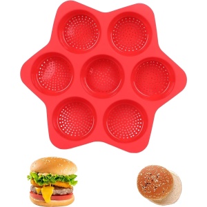 Forme de Silicon pentru Copt, Flippy, 7 Forme Rotiunde, pentru Burgeri si Prajituri, 38.5 x 4 cm, Rosu - Img 4